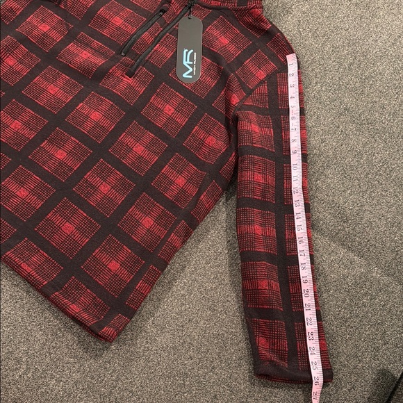 Men's Red Plaid Quarter-Zip Sweater - Picture 4 of 5